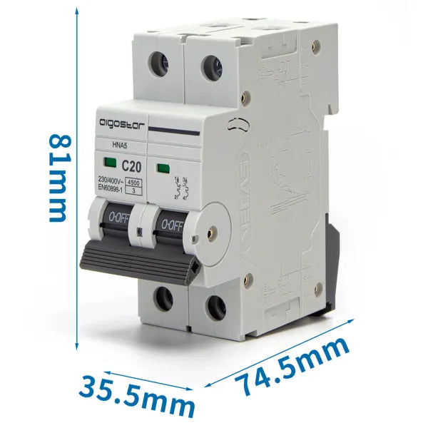 Interruttore magnetotermico 2P 20A C  grigio