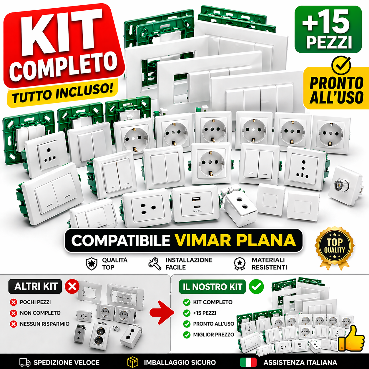 Kit compatibile Vimar Plana 15 pezzi